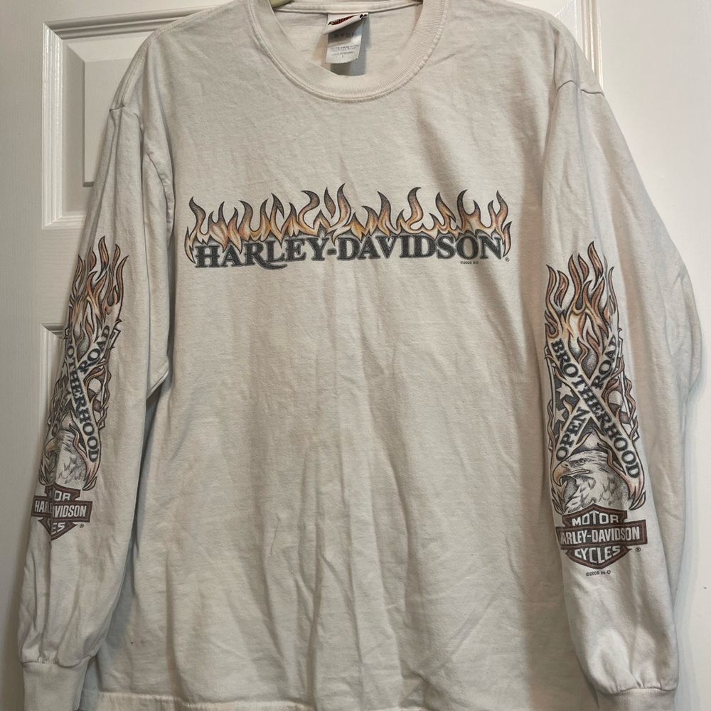 Vintage Harley-Davidson Long Sleeve White Cotton Shirt